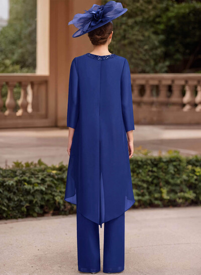 Jumpsuit/Pantsuit Scoop Neck 3/4 Sleeves Chiffon Mother Of The Bride Dresses
