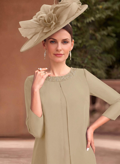 Jumpsuit/Pantsuit Scoop Neck 3/4 Sleeves Chiffon Mother Of The Bride Dresses