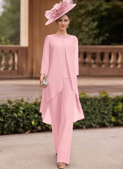 Jumpsuit/Pantsuit Scoop Neck 3/4 Sleeves Chiffon Mother Of The Bride Dresses