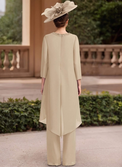 Jumpsuit/Pantsuit Scoop Neck 3/4 Sleeves Chiffon Mother Of The Bride Dresses