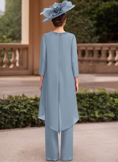 Jumpsuit/Pantsuit Scoop Neck 3/4 Sleeves Chiffon Mother Of The Bride Dresses