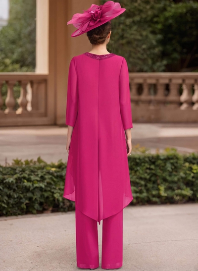 Jumpsuit/Pantsuit Scoop Neck 3/4 Sleeves Chiffon Mother Of The Bride Dresses