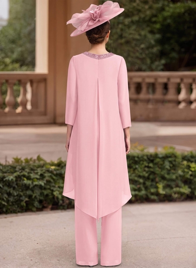 Jumpsuit/Pantsuit Scoop Neck 3/4 Sleeves Chiffon Mother Of The Bride Dresses