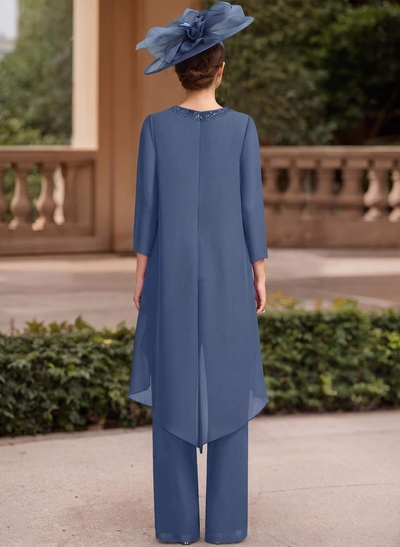 Jumpsuit/Pantsuit Scoop Neck 3/4 Sleeves Chiffon Mother Of The Bride Dresses