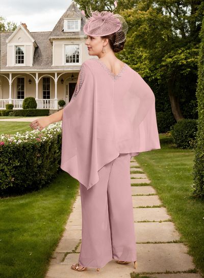 Jumpsuit/Pantsuit V-Neck 1/2 Sleeves Chiffon Mother Of The Bride Dresses