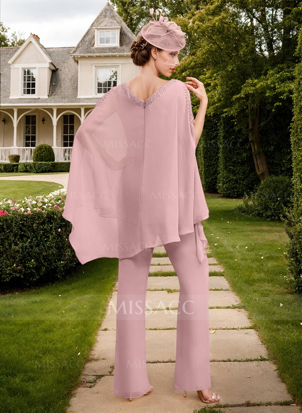 Jumpsuit/Pantsuit V-Neck 1/2 Sleeves Chiffon Mother Of The Bride Dresses