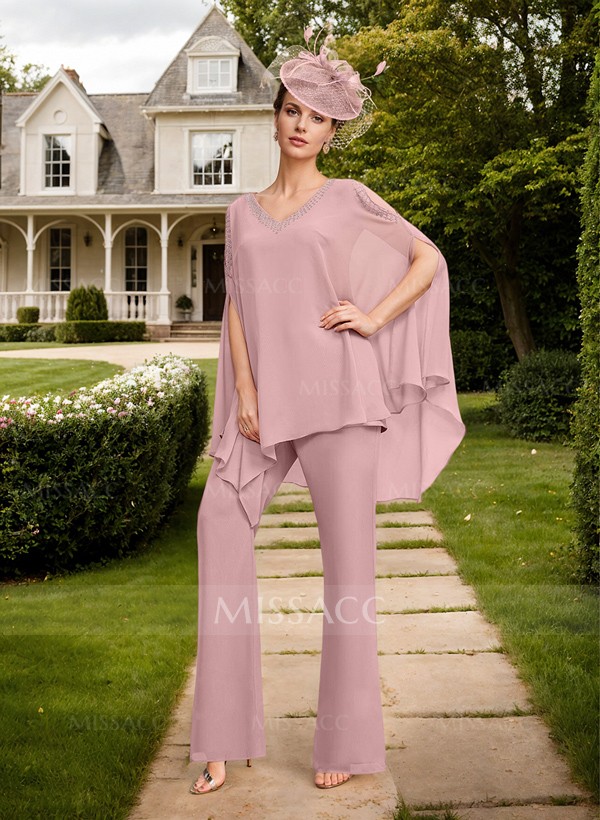 Jumpsuit/Pantsuit V-Neck 1/2 Sleeves Chiffon Mother Of The Bride Dresses