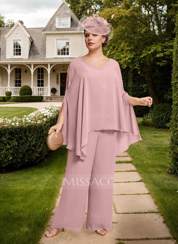 Jumpsuit/Pantsuit V-Neck 1/2 Sleeves Chiffon Mother Of The Bride Dresses