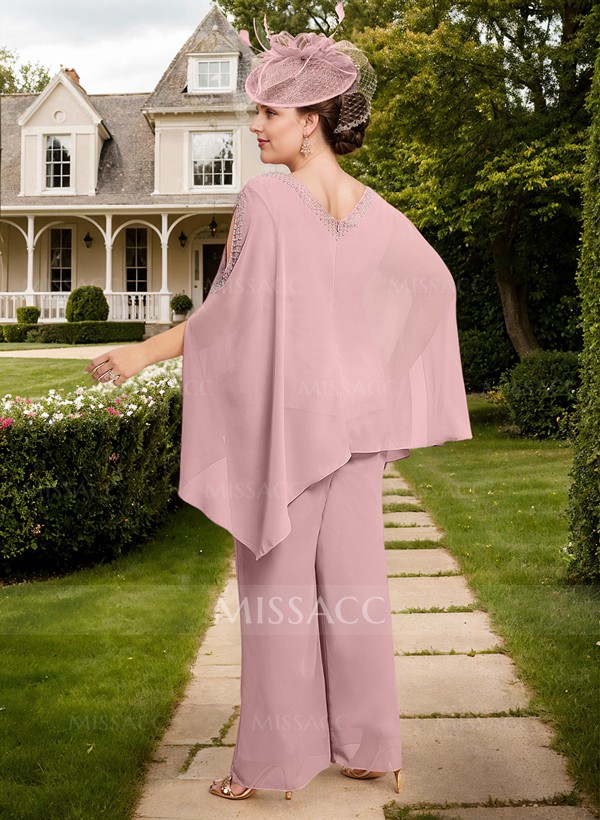 Jumpsuit/Pantsuit V-Neck 1/2 Sleeves Chiffon Mother Of The Bride Dresses