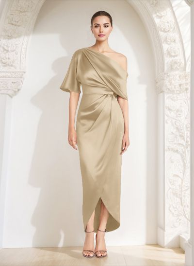 Sheath/Column Asymmetrical Sleeveless Satin Mother Of The Bride Dresses