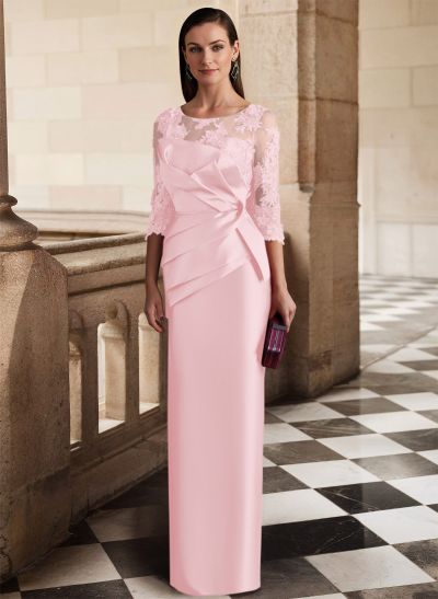 Sheath/Column Satin Mother Of The Bride Dresses With Appliques Lace