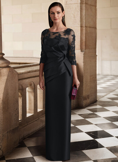 Sheath/Column Satin Mother Of The Bride Dresses With Appliques Lace