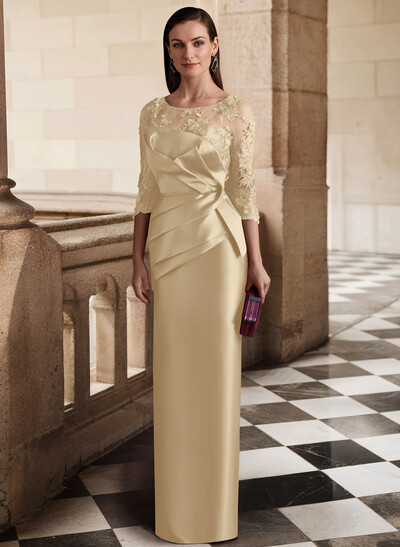 Sheath/Column Satin Mother Of The Bride Dresses With Appliques Lace