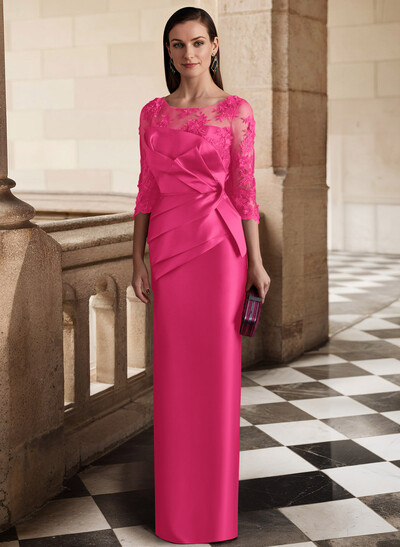 Sheath/Column Satin Mother Of The Bride Dresses With Appliques Lace