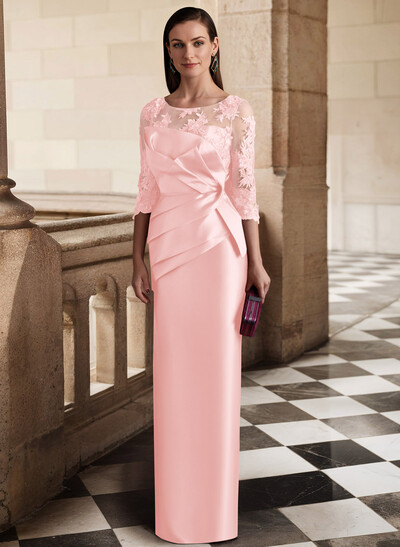 Sheath/Column Satin Mother Of The Bride Dresses With Appliques Lace