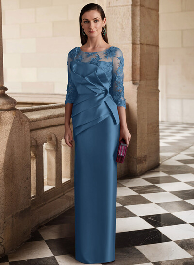 Sheath/Column Satin Mother Of The Bride Dresses With Appliques Lace