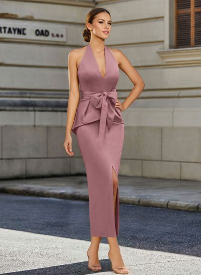 Sheath/Column Halter Satin Mother Of The Bride Dresses With Bow(s)