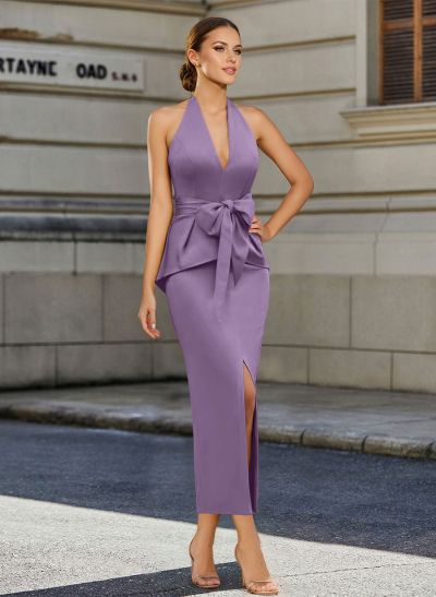 Sheath/Column Halter Satin Mother Of The Bride Dresses With Bow(s)