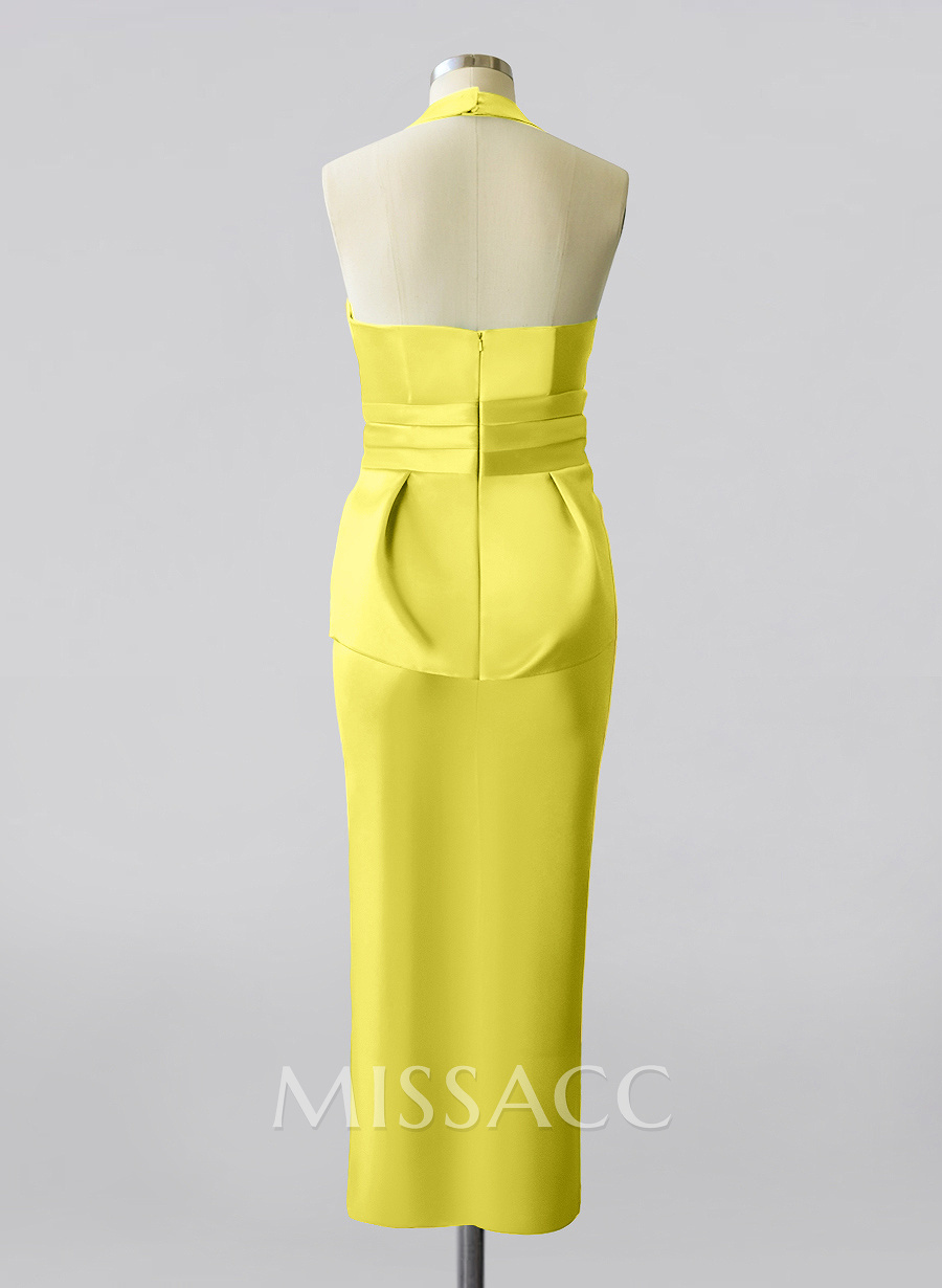 Sheath/Column Halter Satin Mother Of The Bride Dresses With Bow(s)