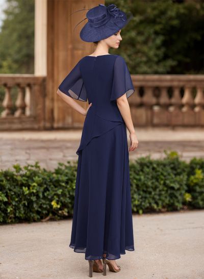 A-Line Scoop Neck 1/2 Sleeves Ankle-Length Chiffon Mother Of The Bride Dresses
