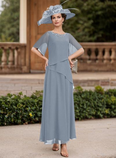 A-Line Scoop Neck 1/2 Sleeves Ankle-Length Chiffon Mother Of The Bride Dresses