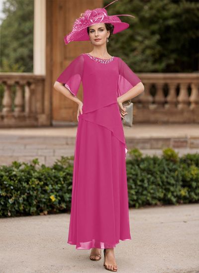 A-Line Scoop Neck 1/2 Sleeves Ankle-Length Chiffon Mother Of The Bride Dresses