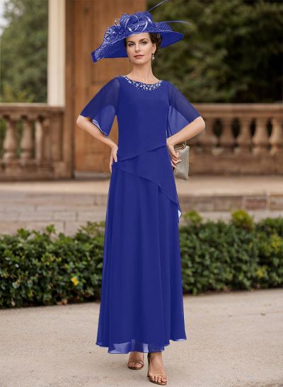 A-Line Scoop Neck 1/2 Sleeves Ankle-Length Chiffon Mother Of The Bride Dresses