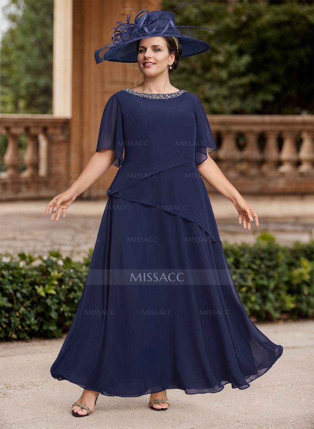 A-Line Scoop Neck 1/2 Sleeves Ankle-Length Chiffon Mother Of The Bride Dresses