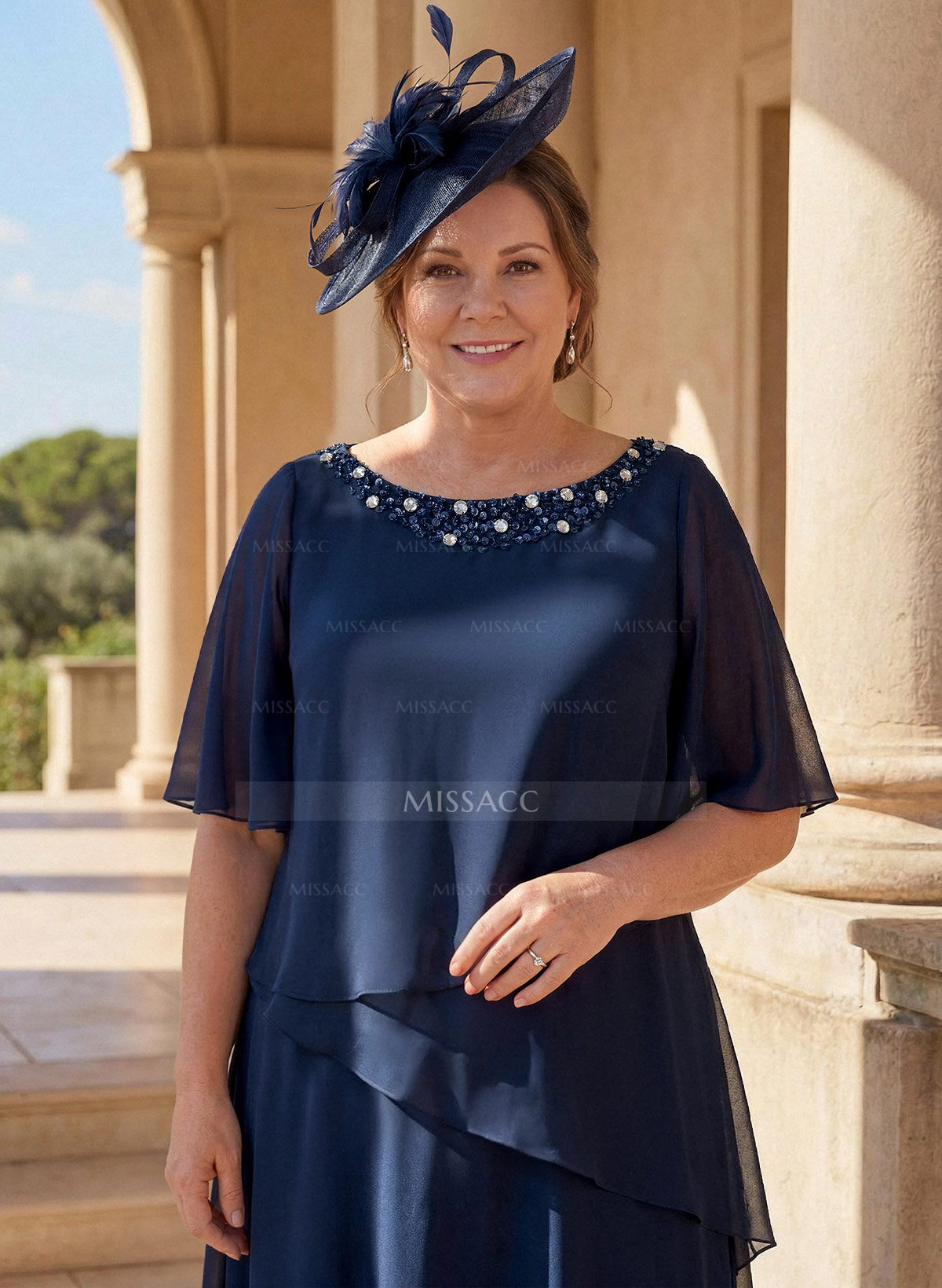 A-Line Scoop Neck 1/2 Sleeves Ankle-Length Chiffon Mother Of The Bride Dresses