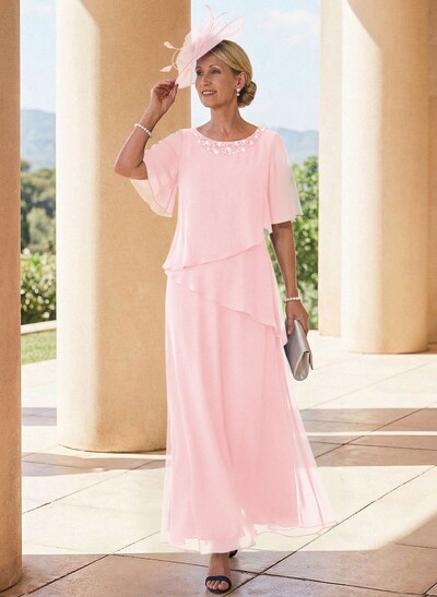A-Line Scoop Neck 1/2 Sleeves Ankle-Length Chiffon Mother Of The Bride Dresses