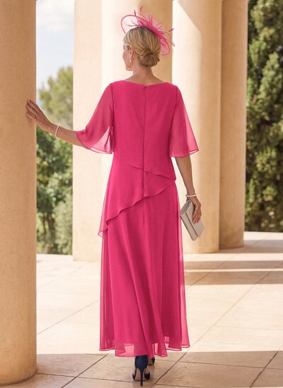 A-Line Scoop Neck 1/2 Sleeves Ankle-Length Chiffon Mother Of The Bride Dresses