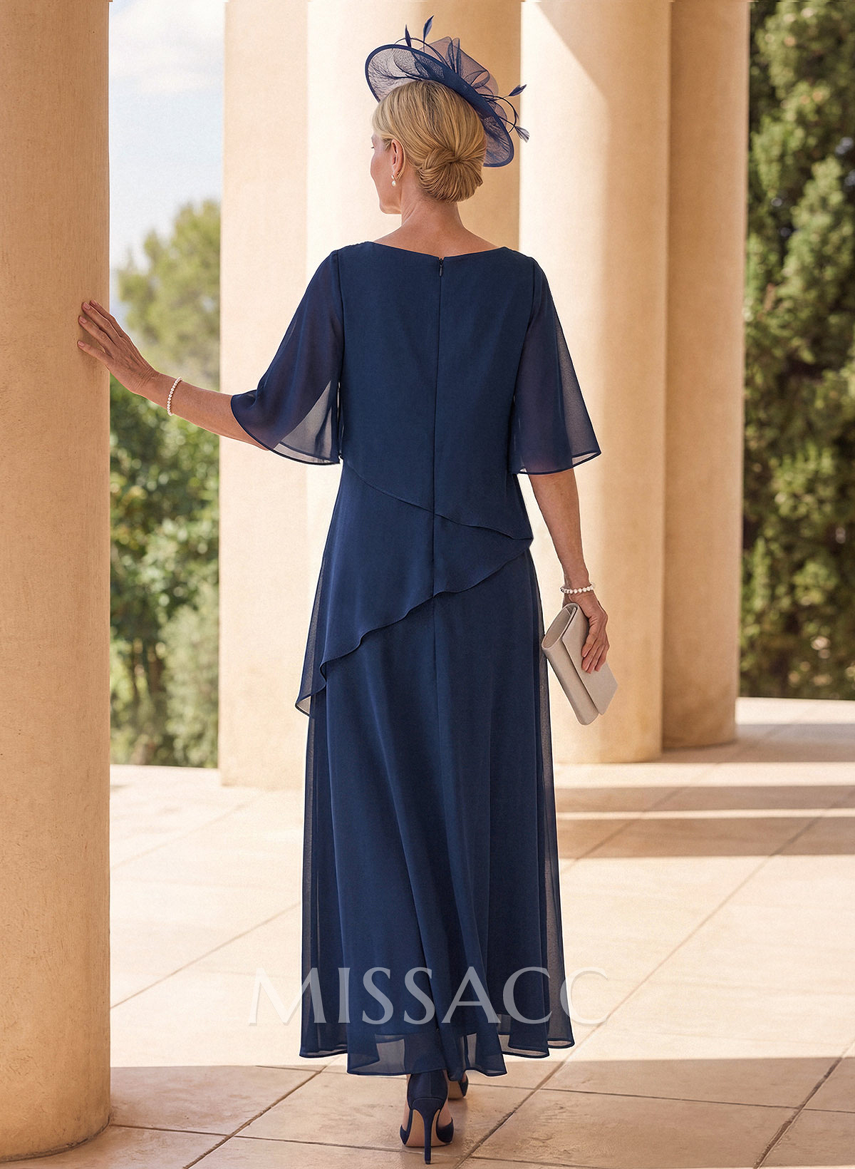 A-Line Scoop Neck 1/2 Sleeves Ankle-Length Chiffon Mother Of The Bride Dresses
