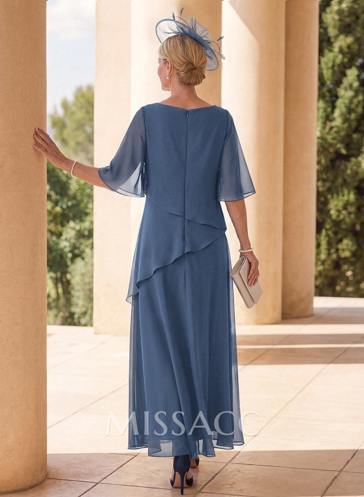 A-Line Scoop Neck 1/2 Sleeves Ankle-Length Chiffon Mother Of The Bride Dresses