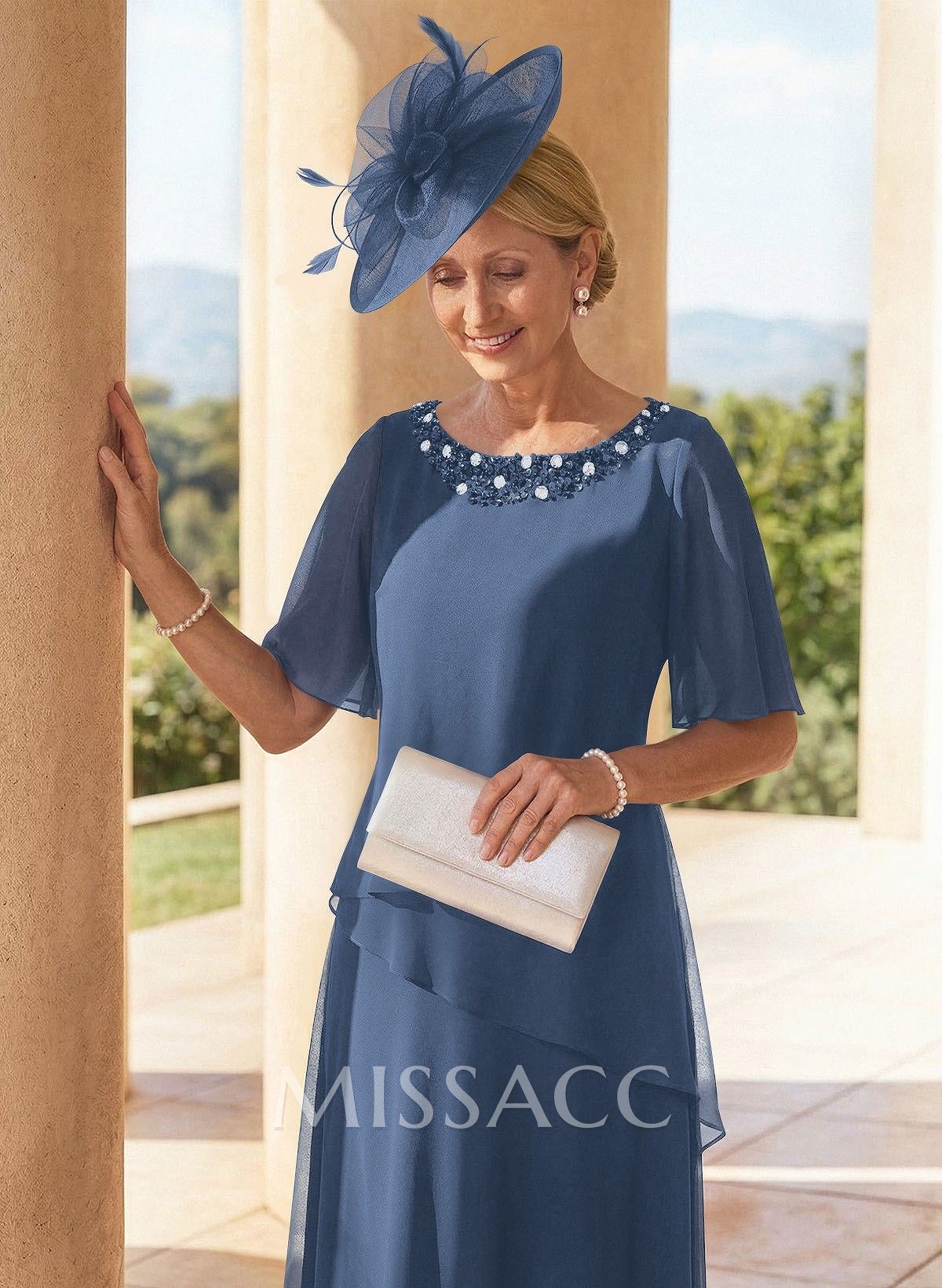 A-Line Scoop Neck 1/2 Sleeves Ankle-Length Chiffon Mother Of The Bride Dresses