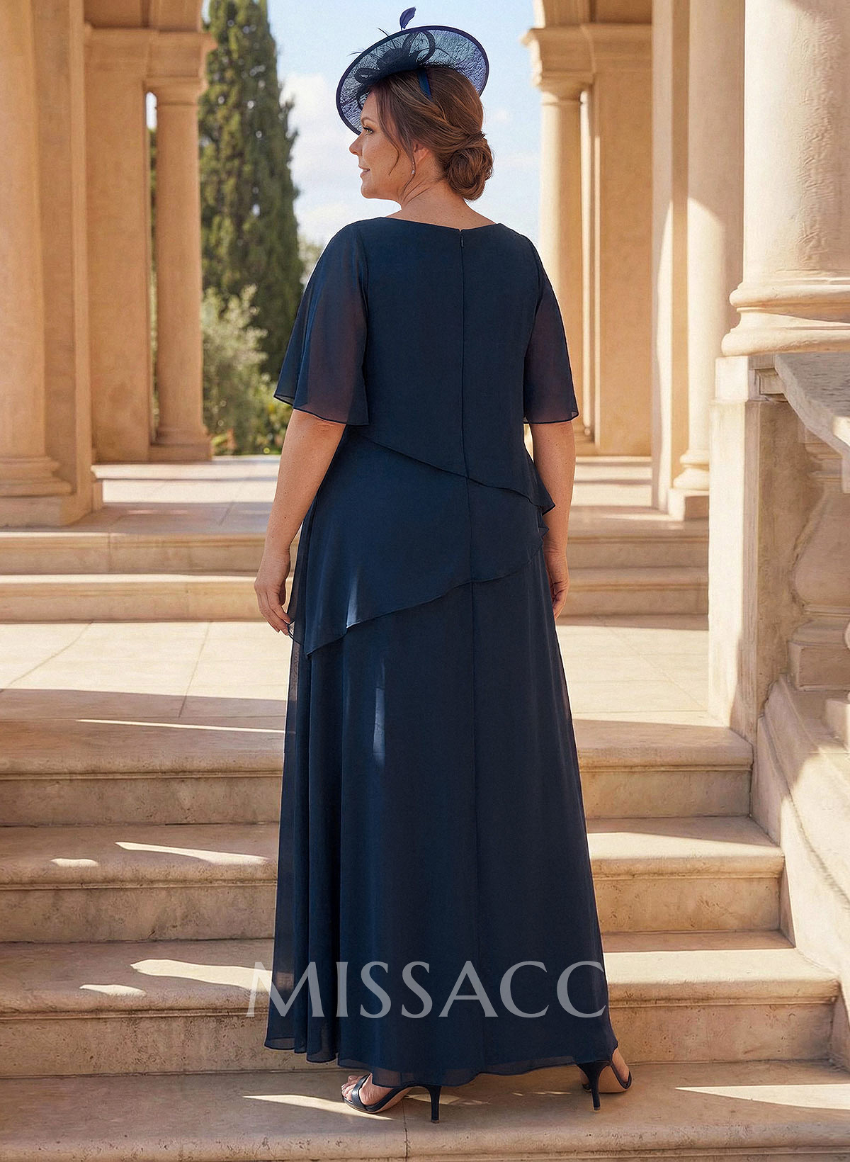 A-Line Scoop Neck 1/2 Sleeves Ankle-Length Chiffon Mother Of The Bride Dresses