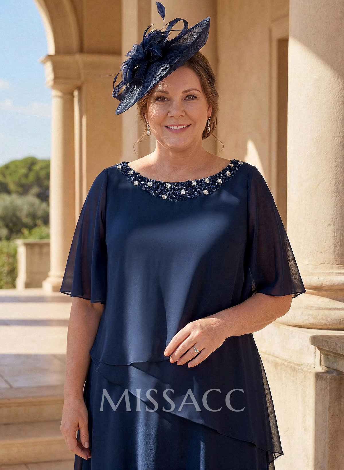 A-Line Scoop Neck 1/2 Sleeves Ankle-Length Chiffon Mother Of The Bride Dresses