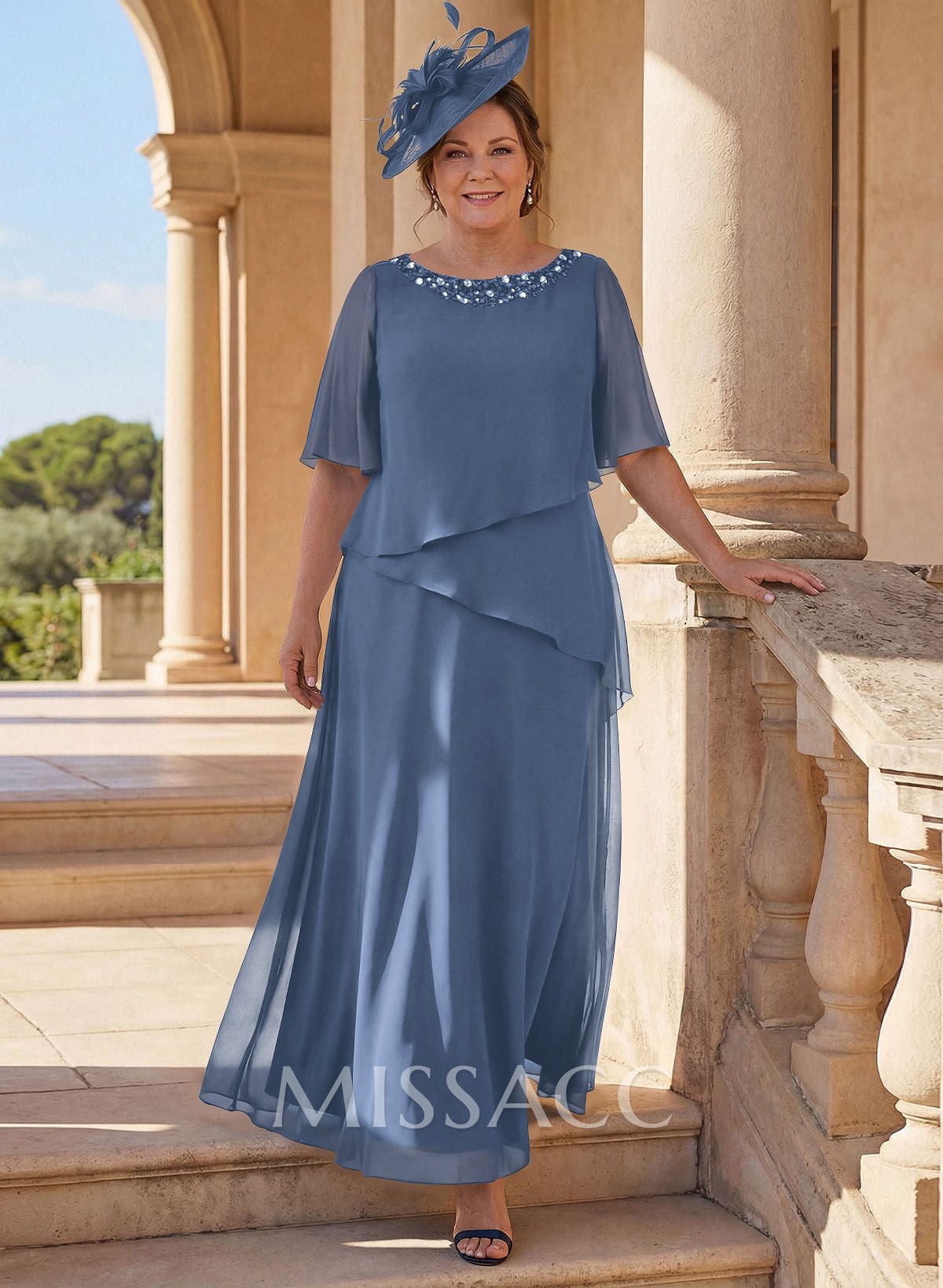 A-Line Scoop Neck 1/2 Sleeves Ankle-Length Chiffon Mother Of The Bride Dresses