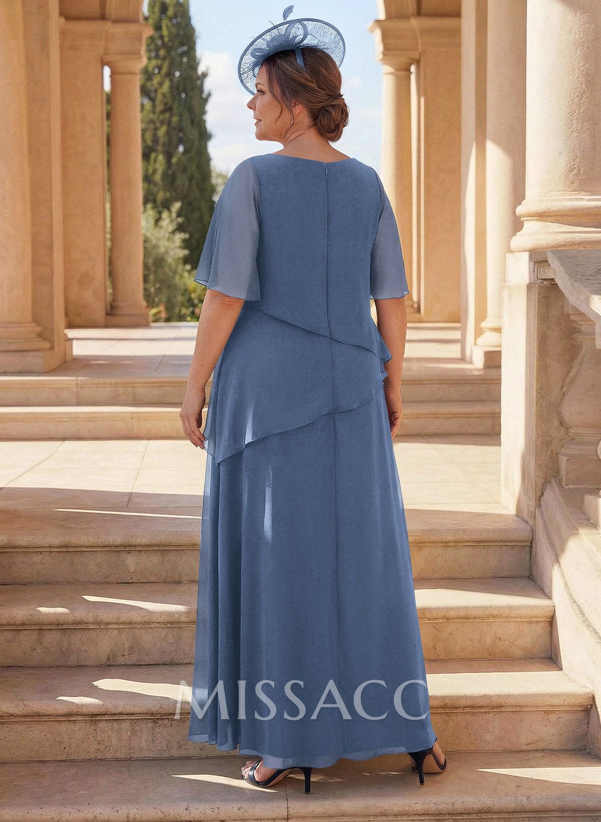 A-Line Scoop Neck 1/2 Sleeves Ankle-Length Chiffon Mother Of The Bride Dresses