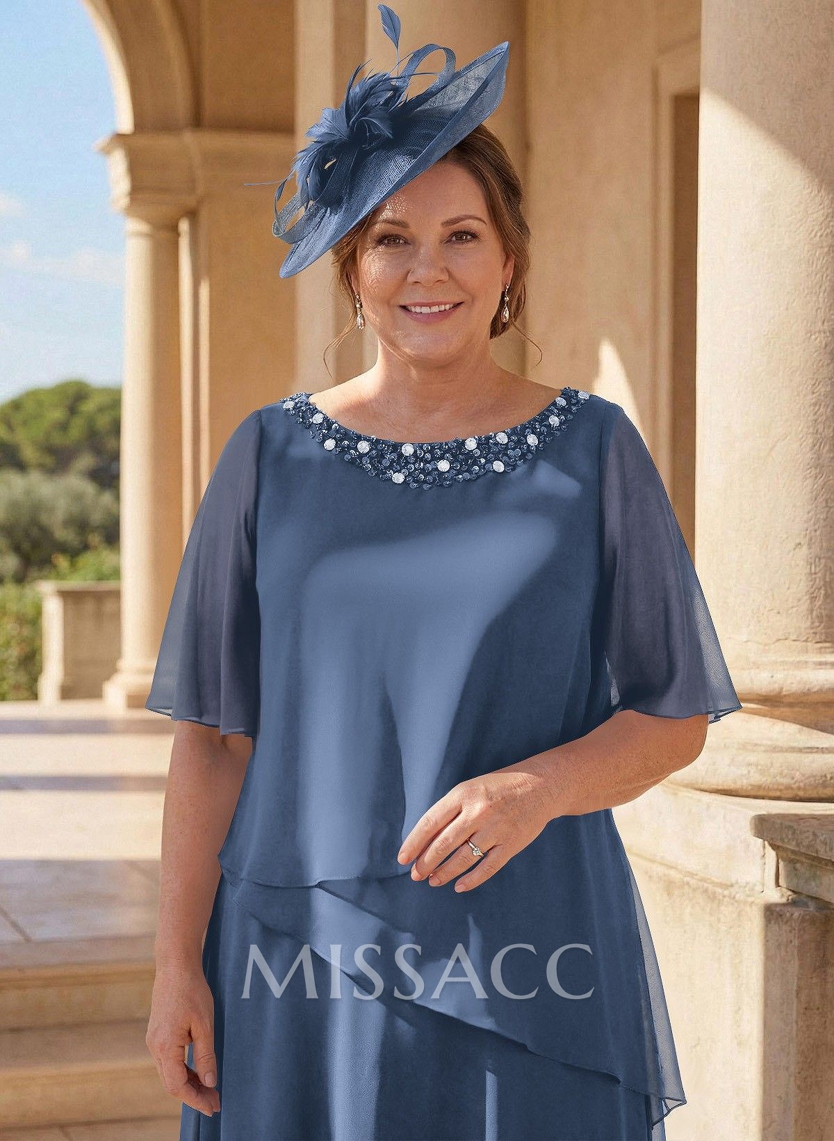 A-Line Scoop Neck 1/2 Sleeves Ankle-Length Chiffon Mother Of The Bride Dresses