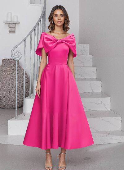 A-Line Asymmetrical Sleeveless Satin Mother Of The Bride Dresses With Bow(s)