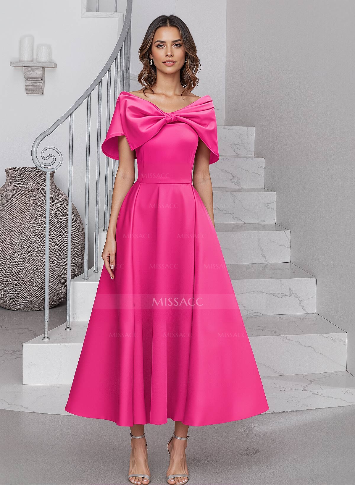 A-Line Asymmetrical Sleeveless Satin Mother Of The Bride Dresses With Bow(s)