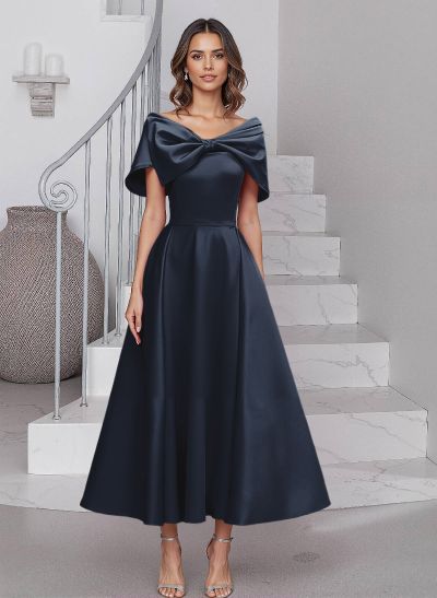 A-Line Asymmetrical Sleeveless Satin Mother Of The Bride Dresses With Bow(s)