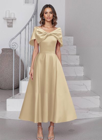 A-Line Asymmetrical Sleeveless Satin Mother Of The Bride Dresses With Bow(s)
