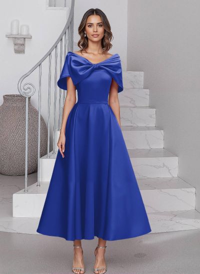 A-Line Asymmetrical Sleeveless Satin Mother Of The Bride Dresses With Bow(s)