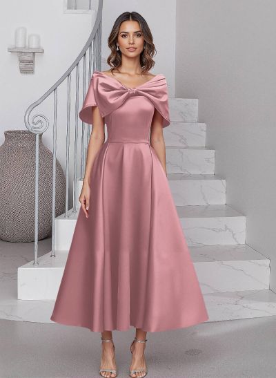 A-Line Asymmetrical Sleeveless Satin Mother Of The Bride Dresses With Bow(s)