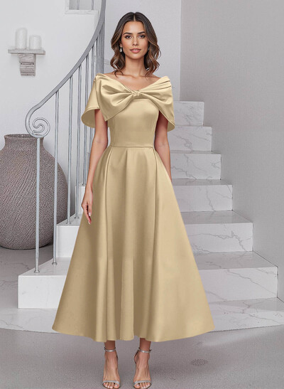 A-Line Asymmetrical Sleeveless Satin Mother Of The Bride Dresses With Bow(s)