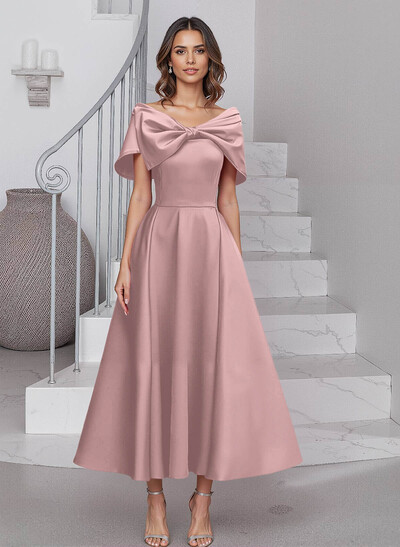 A-Line Asymmetrical Sleeveless Satin Mother Of The Bride Dresses With Bow(s)
