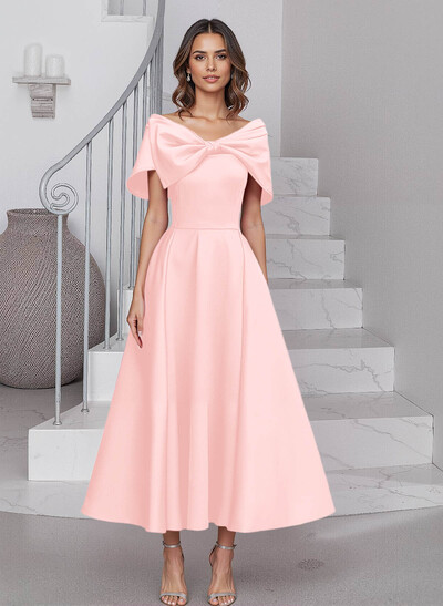 A-Line Asymmetrical Sleeveless Satin Mother Of The Bride Dresses With Bow(s)
