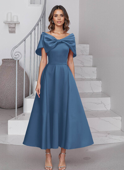 A-Line Asymmetrical Sleeveless Satin Mother Of The Bride Dresses With Bow(s)