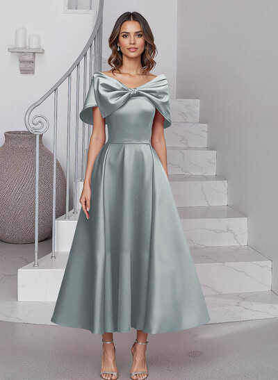 A-Line Asymmetrical Sleeveless Satin Mother Of The Bride Dresses With Bow(s)